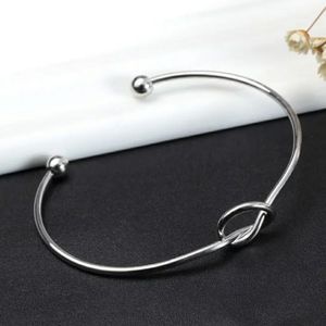 NEW Silver Love Knot Open Bangle Cuff Minimalist Bracelet